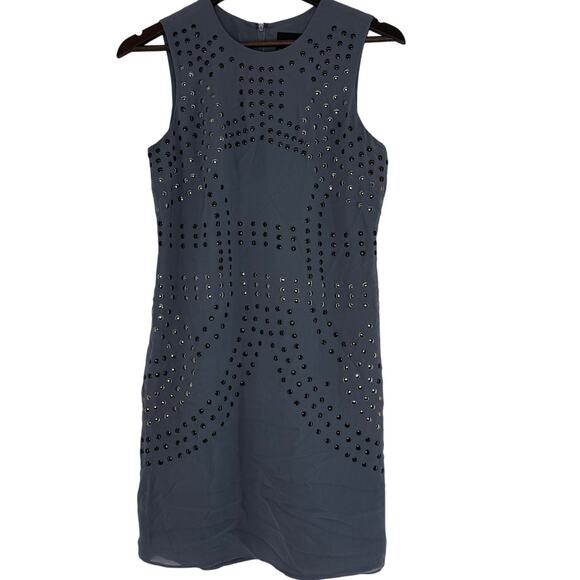 Cynthia Rowley Silk Sheath Dress Gray Silver Studs Size 4 Cocktail Party Work - Picture 1 of 5